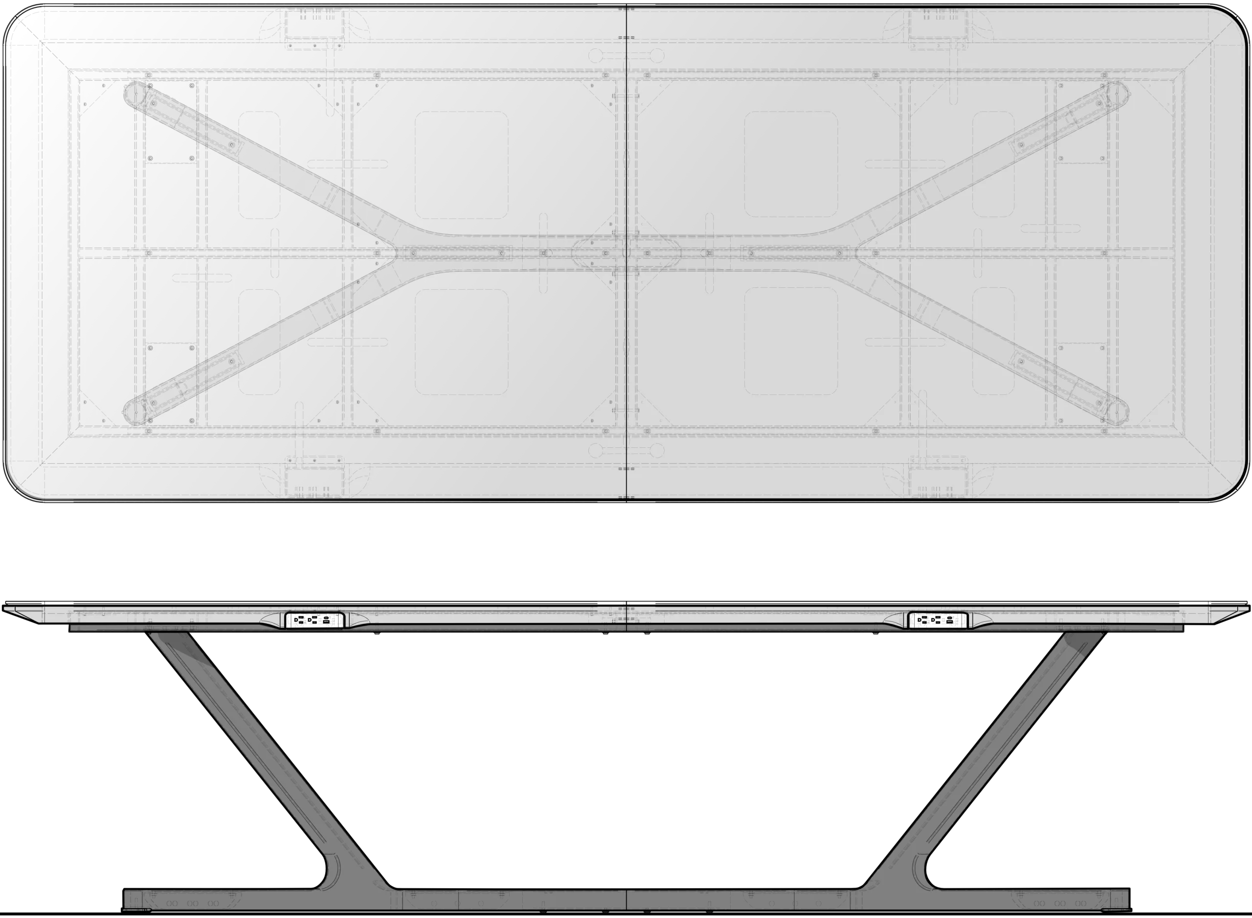 Technical drawing of a mobile table. Plan and elevation shown