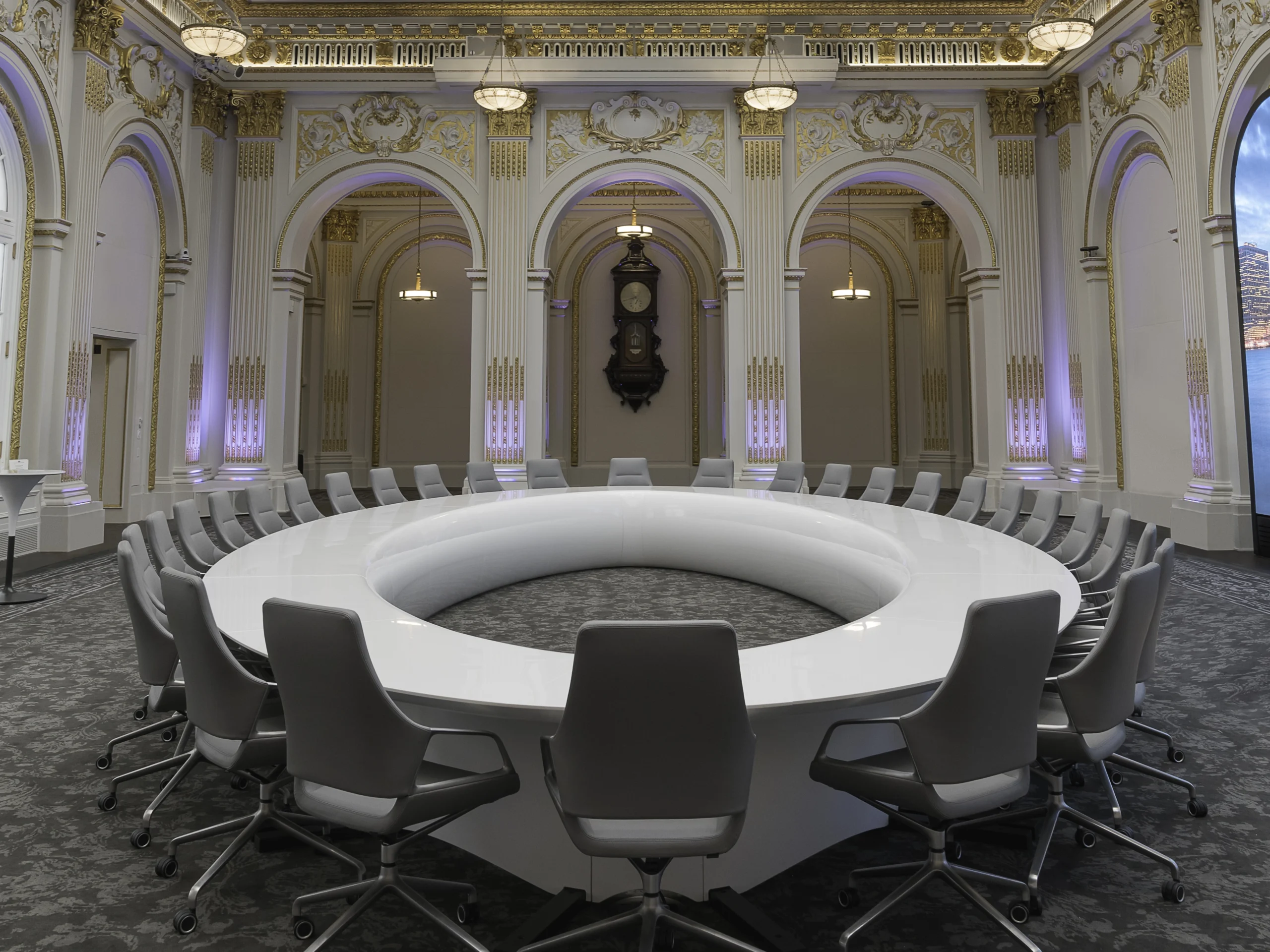Polished Corian Boardroom Table. Shown in a traditional room