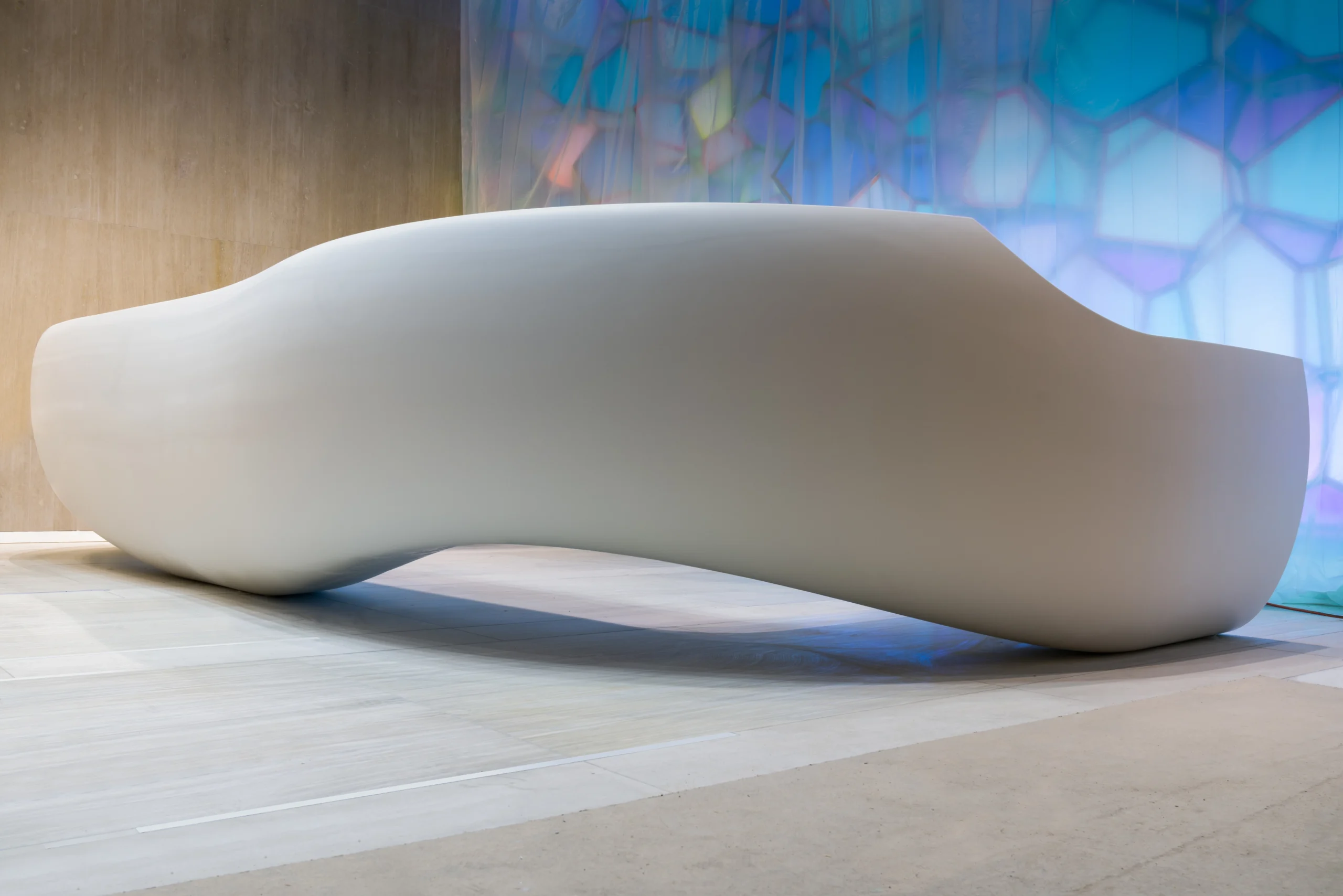 A thermoformed Corian reception desk