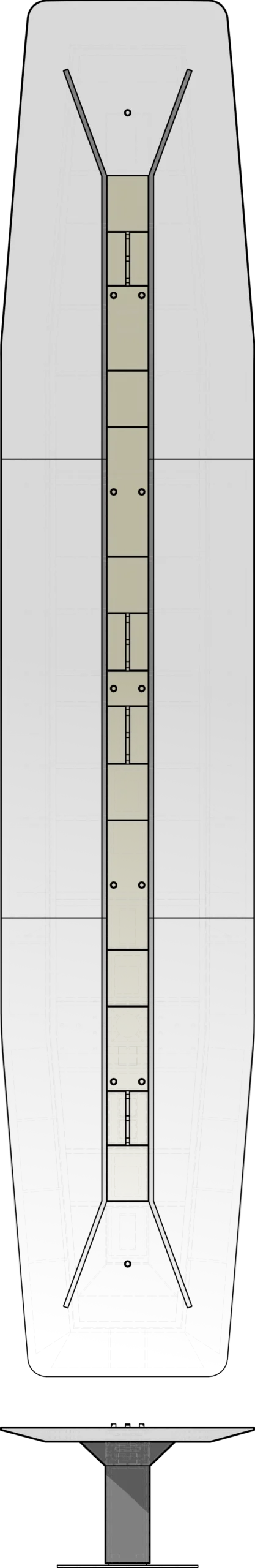 Technical blueprint of a Corian Boardroom table design, viewed from above.