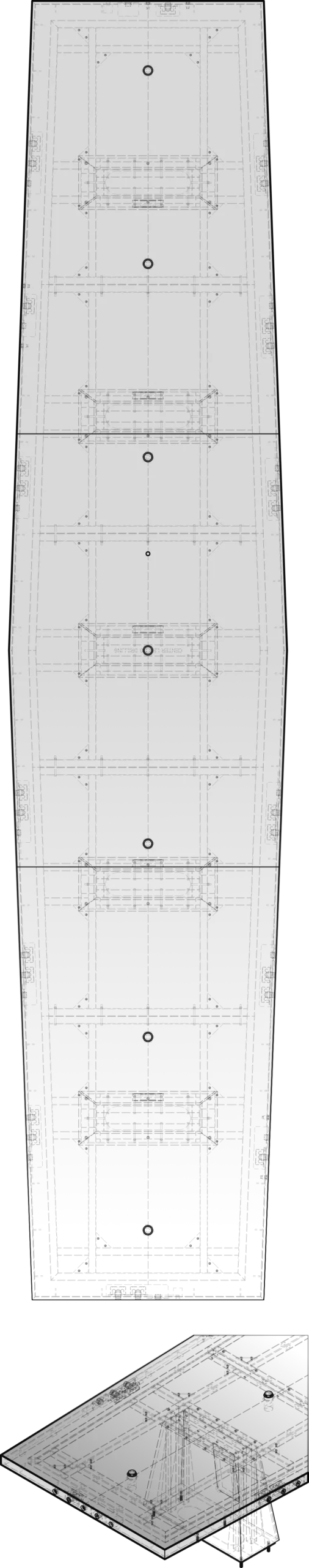 2D Drawing of stone boardroom table with isometric