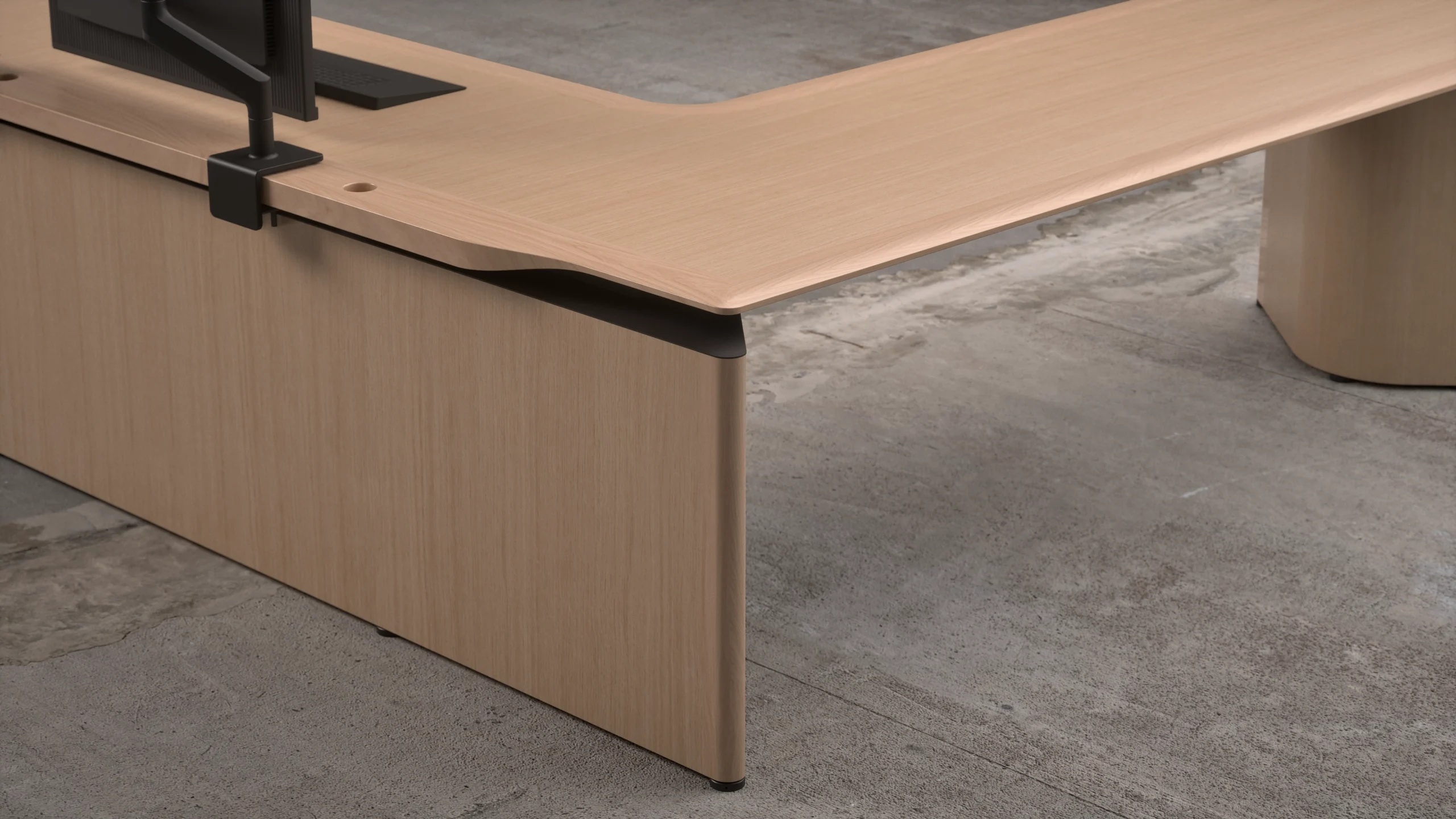 Detail shot of the power rail that holds the power clamp and monitor arm